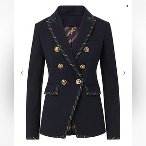 VERONICA BEARD: MILLER STRIPED PIPING DICKEY JACKET NAVY/GOLD